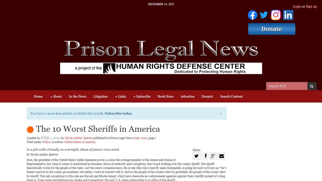 The 10 Worst Sheriffs in America | Prison Legal News